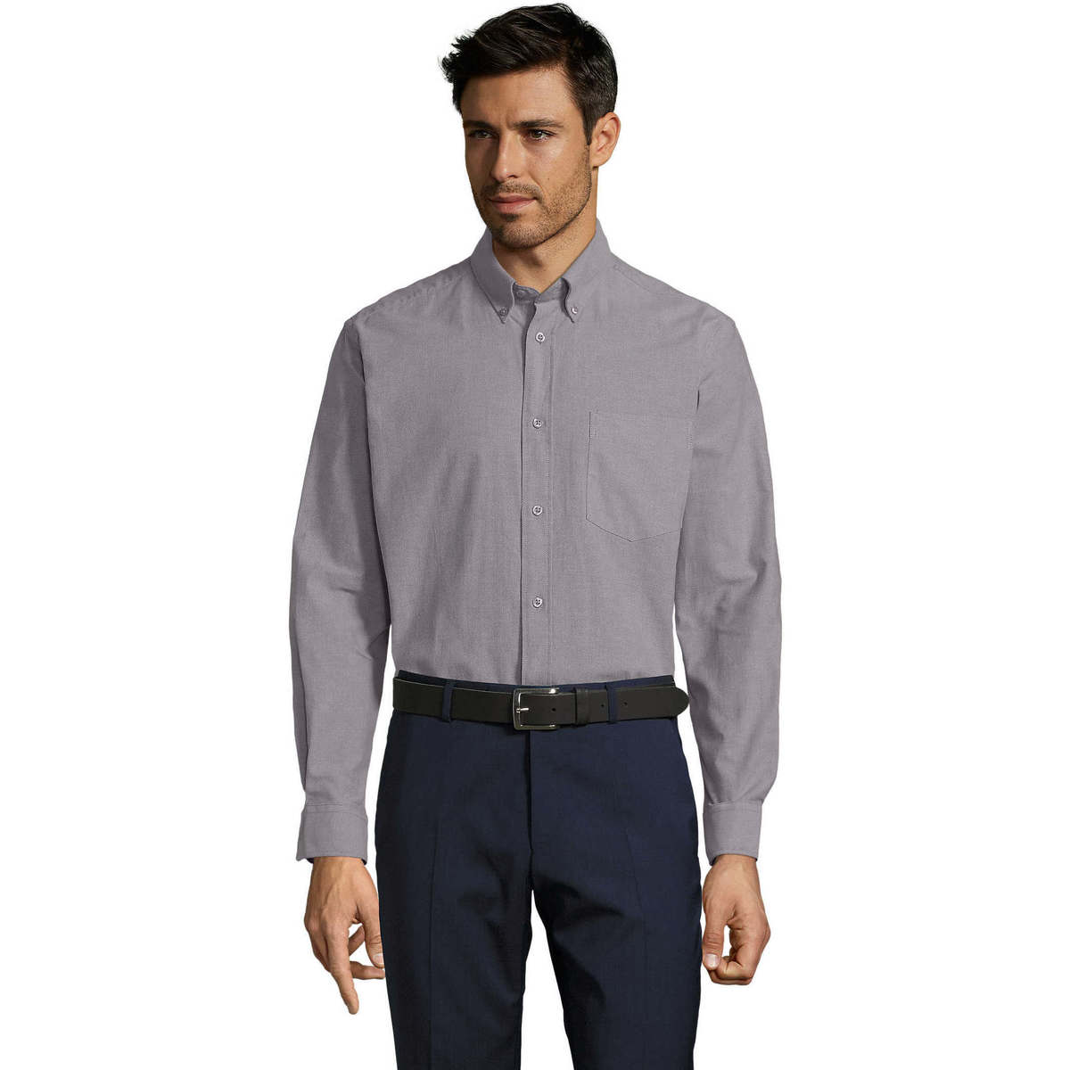 textil Hombre Camisas manga larga Sols BOSTON STYLE OXFORD Plata
