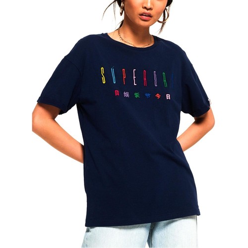 textil Mujer Tops y Camisetas Superdry PAULO EMBROIDERED TEE Azul