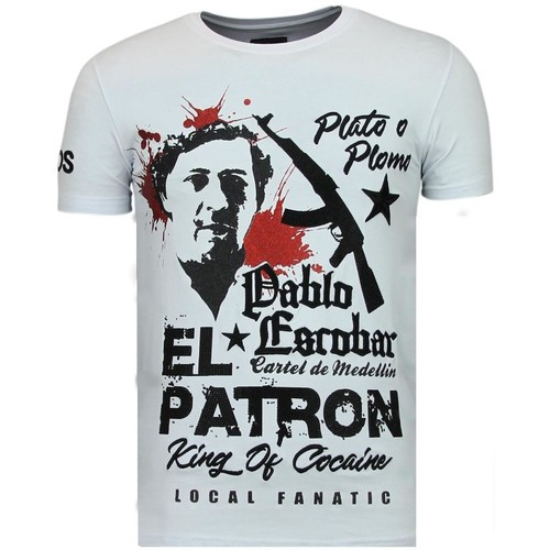 textil Hombre Camisetas manga corta Local Fanatic El Patron Pablo Rhinestone Blanco