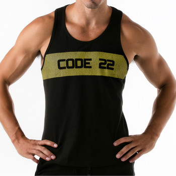 textil Hombre Camisetas sin mangas Code 22 Tanque de franjas anchas Código 22 Negro