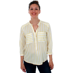 textil Mujer Camisas Vero Moda 10188642 VMERIKA STRIPE 3/4 SHIRT E10 COLOR SNOW WHITE YARROW Amarillo