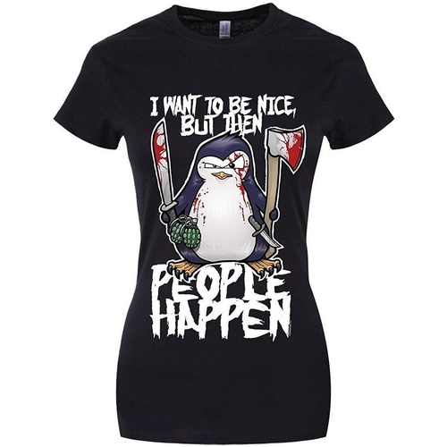 textil Mujer Camisetas manga larga Psycho Penguin I Want To Be Nice Negro