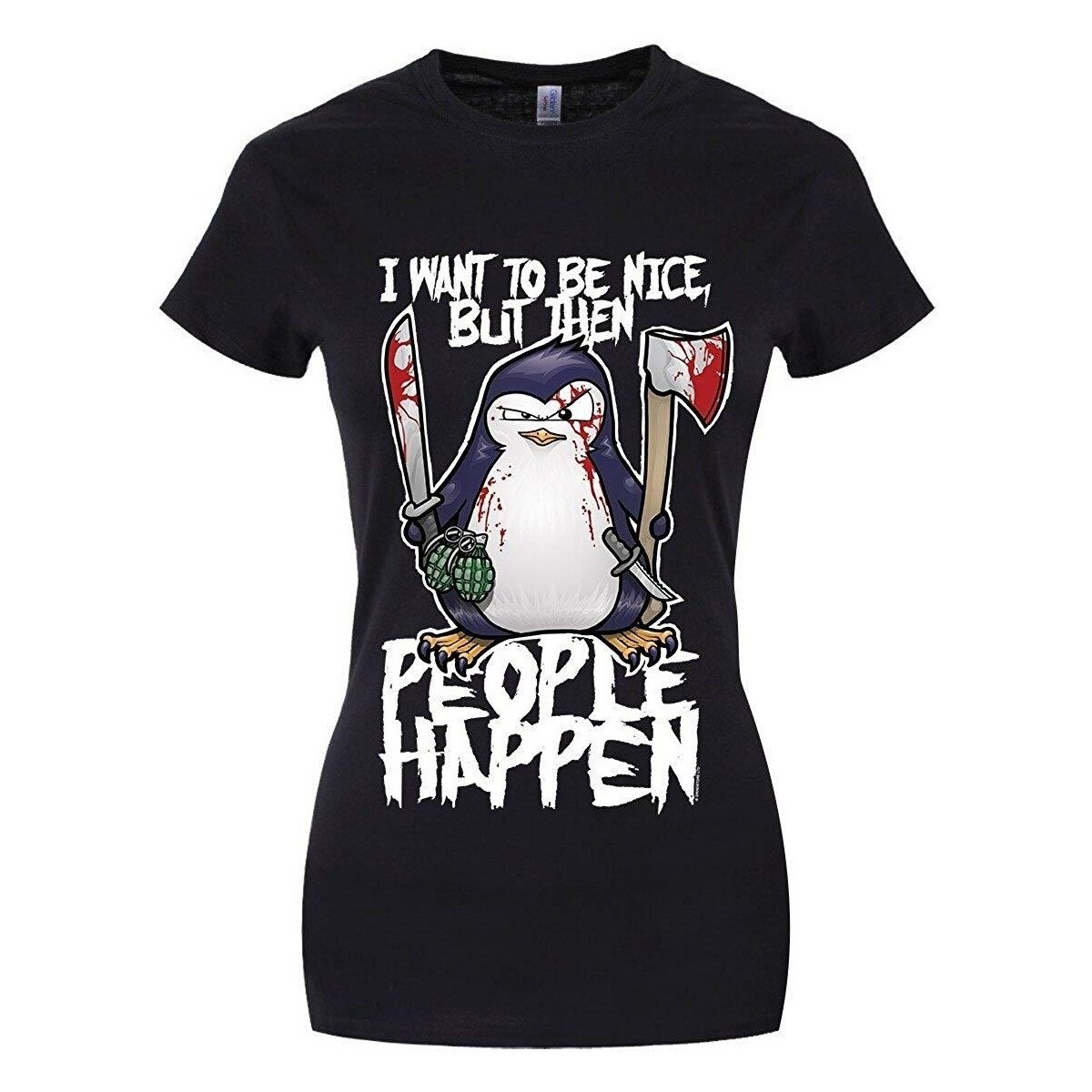 textil Mujer Camisetas manga larga Psycho Penguin I Want To Be Nice Negro