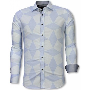textil Hombre Camisas manga larga Tony Backer Italiana Slim Fit Line Pattern Azul