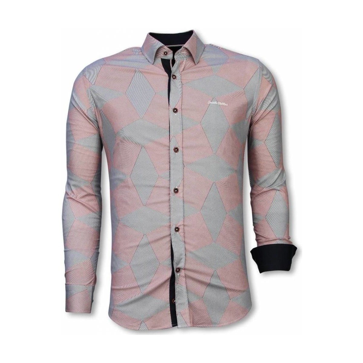 textil Hombre Camisas manga larga Tony Backer Italiana Slim Fit Line Pattern Rosa