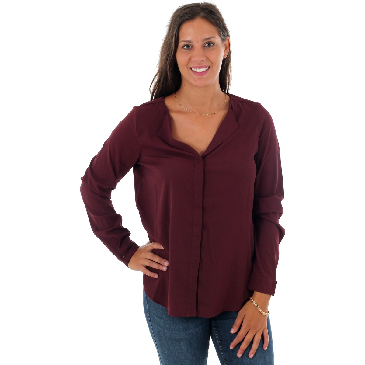 textil Mujer Camisas Vero Moda 10221587 VMGRACE L/S TOP COLOR PORT ROYALE Rojo