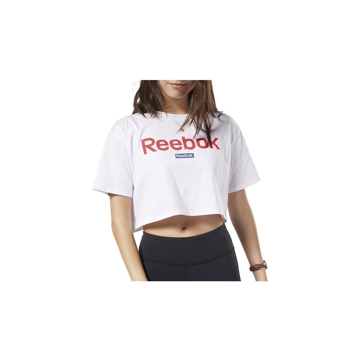 textil Mujer Camisetas manga corta Reebok Sport Linear Logo Crop Tee Blanco
