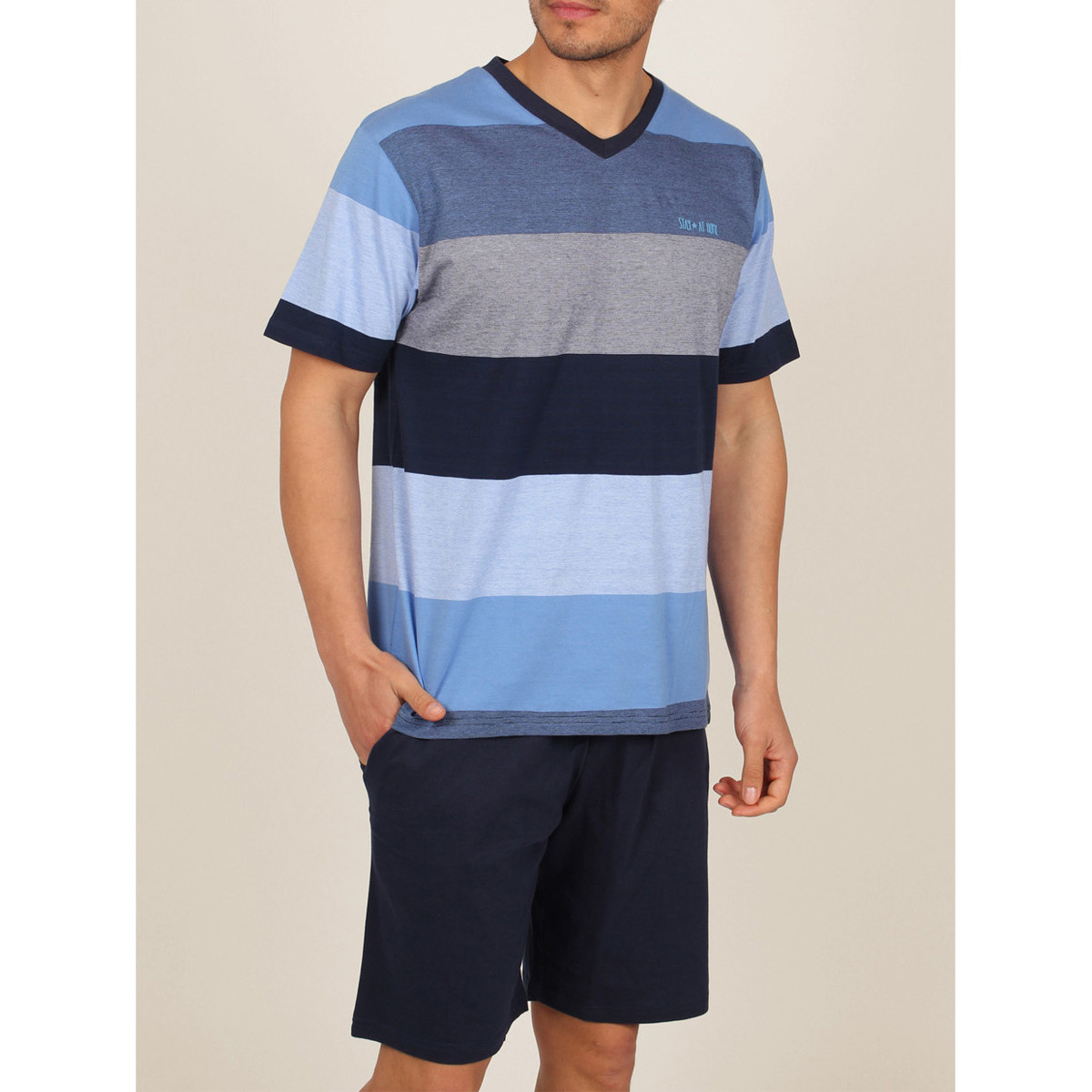 textil Hombre Pijama Admas Ropa interior camiseta de pijamas cortos Stay Stripes azul Azul