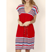 Elegante vestido de verano mangas cortas rayas rojas