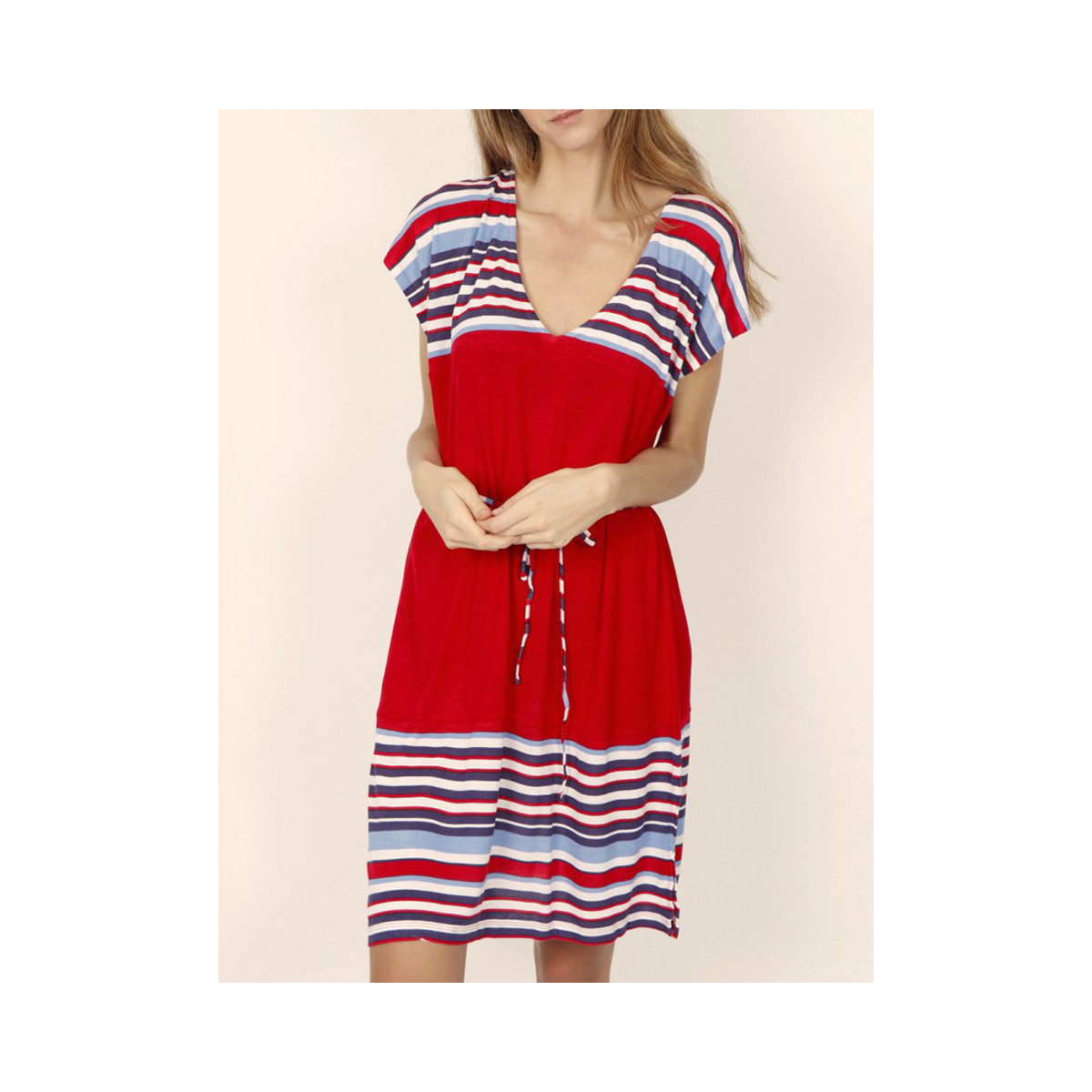 textil Mujer Vestidos Admas Elegante vestido de verano mangas cortas rayas rojas Rojo