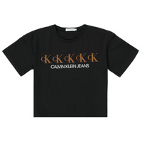 textil Niña Camisetas manga corta Calvin Klein Jeans CK REPEAT FOIL BOXY T-SHIRT Negro