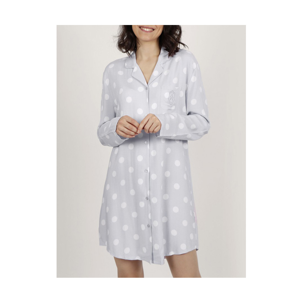 textil Mujer Pijama Admas Camisón de manga larga Classic Dots Gris
