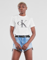 textil Mujer Camisetas manga corta Calvin Klein Jeans SATIN BONDED FILLED CK TEE Blanco