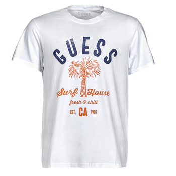 textil Hombre Camisetas manga corta Guess SURF HOUSE CN SS TEE Blanco / Azul / Marino