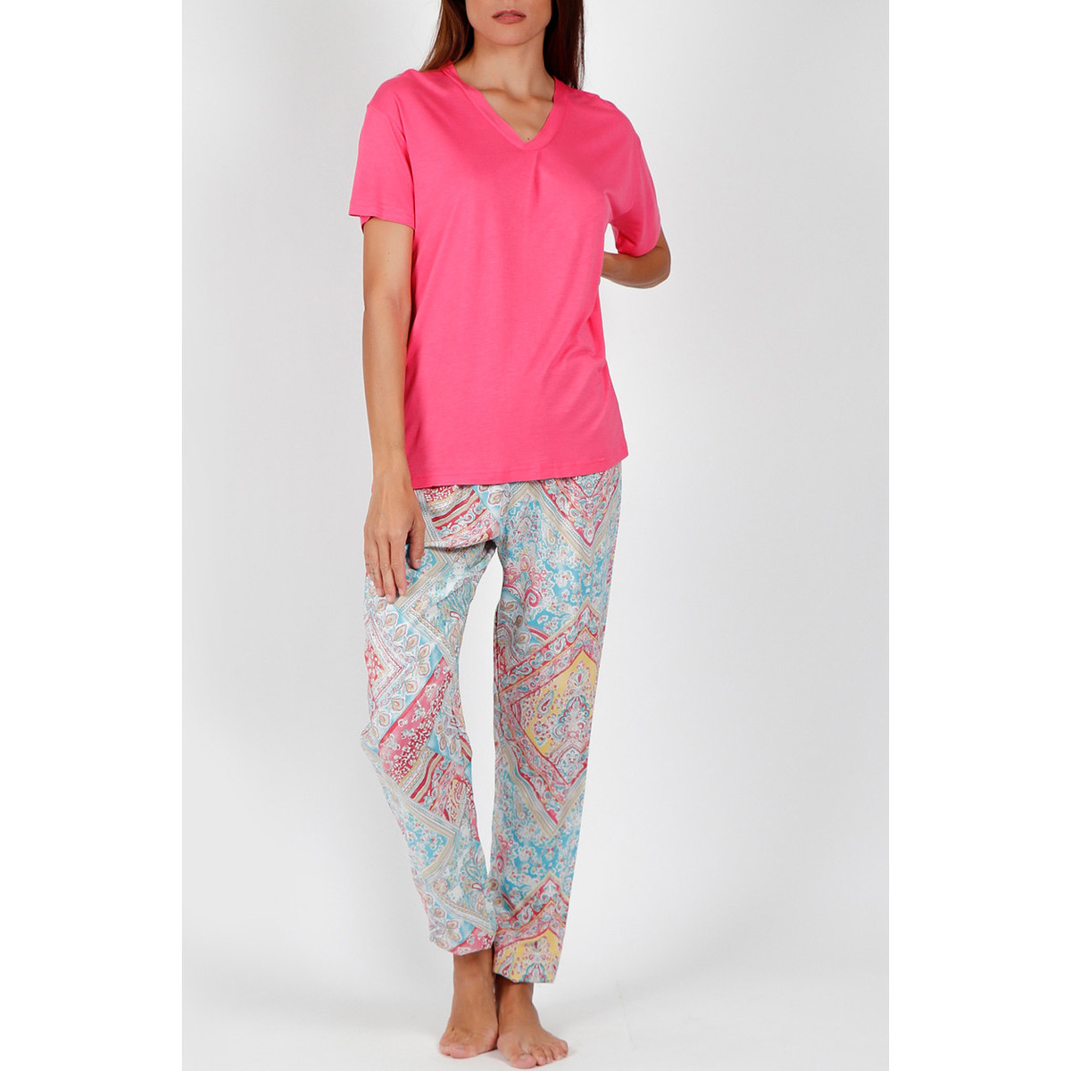 textil Mujer Pijama Admas Pantalones pijama camiseta Colores Diamantes rosa Rosa