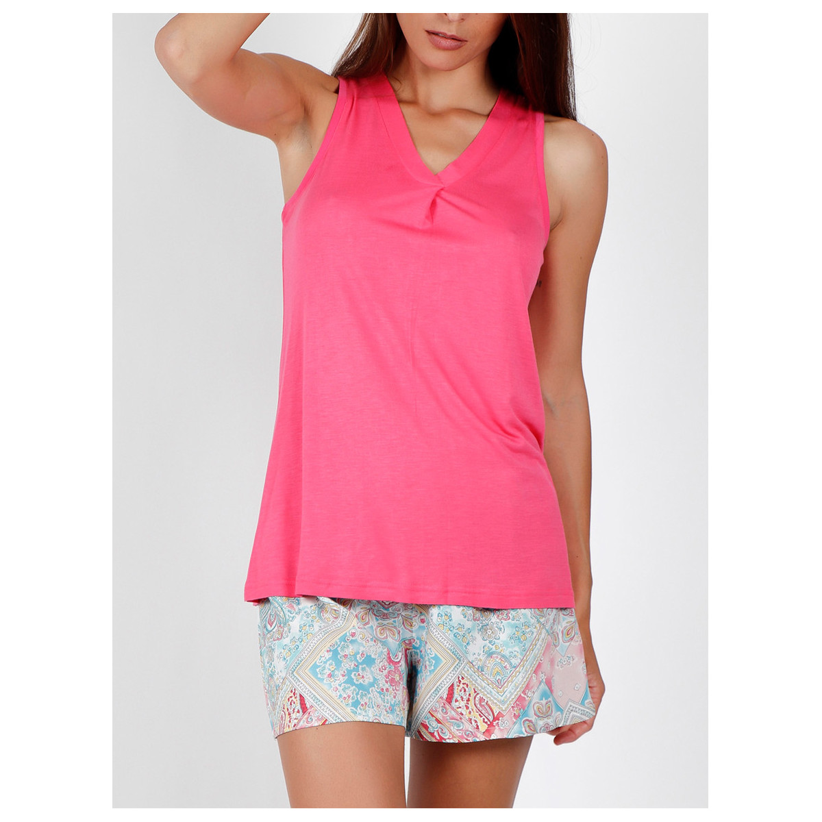 textil Mujer Pijama Admas Pantalones cortos de pijama Camiseta tirantes Colored Diamonds Rosa