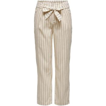 textil Mujer Pantalones Only ONLVIVA-CLEO HW BELT STRIPE PANT TLR Blanco