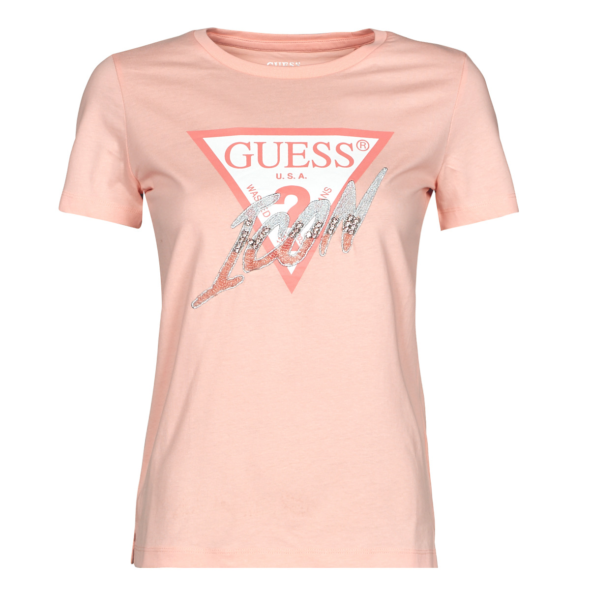 textil Mujer Camisetas manga corta Guess SS CN ICON TEE Melocotón