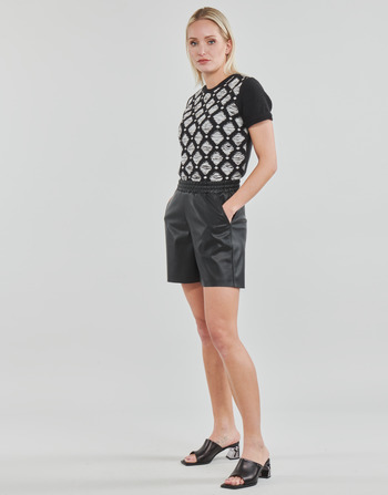 Karl Lagerfeld PERFORATED FAUX LEATHER SHORTS Negro