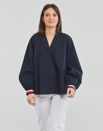 textil Mujer Tops / Blusas Tommy Hilfiger ORG CO V-NK CUFF STP BLOUSE LS Marino