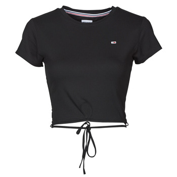 textil Mujer Tops / Blusas Tommy Jeans TJW CROP STRAP RIB FRONT KNOT SS Negro