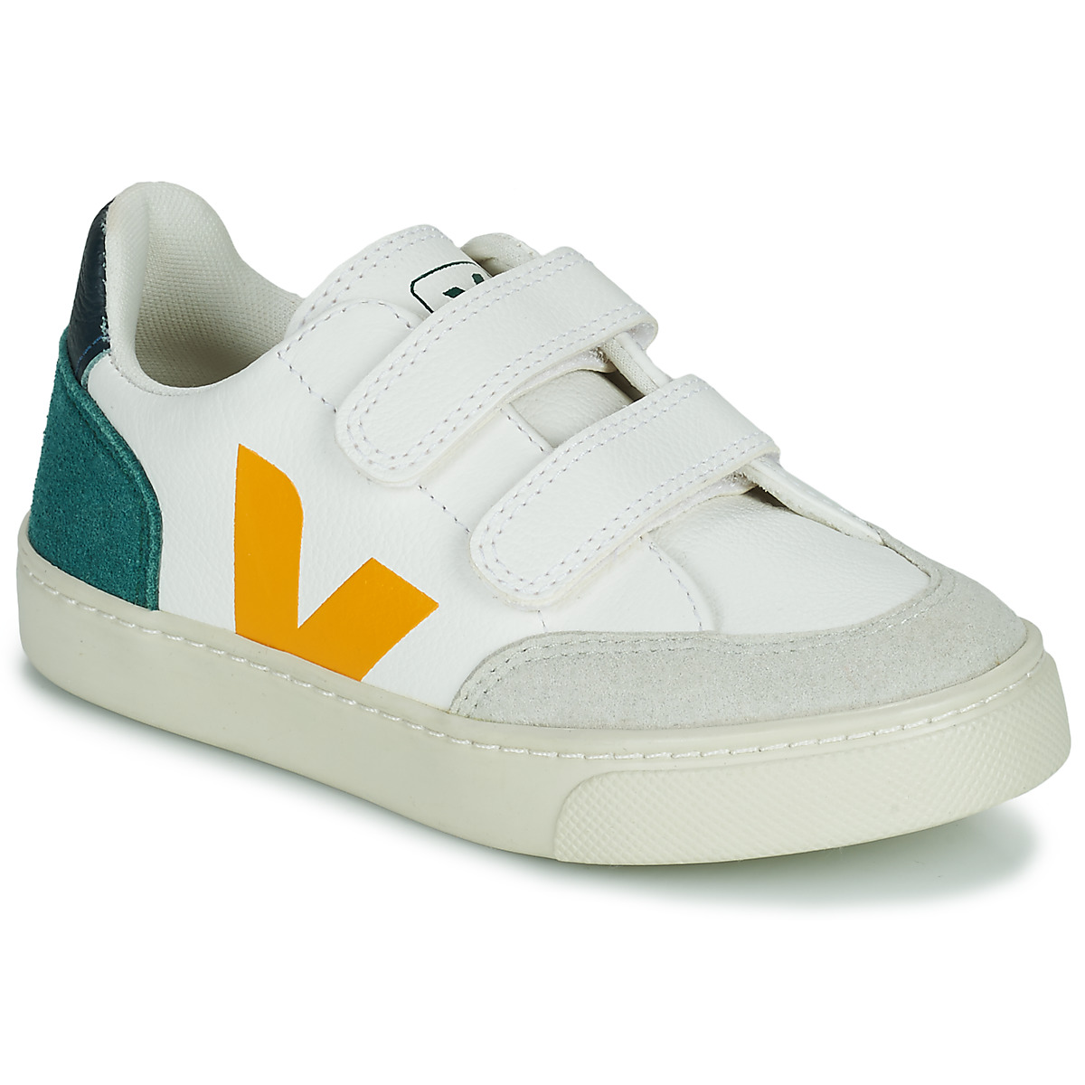 Zapatos Niños Zapatillas bajas Veja Small V-12 Velcro Blanco / Amarillo / Verde
