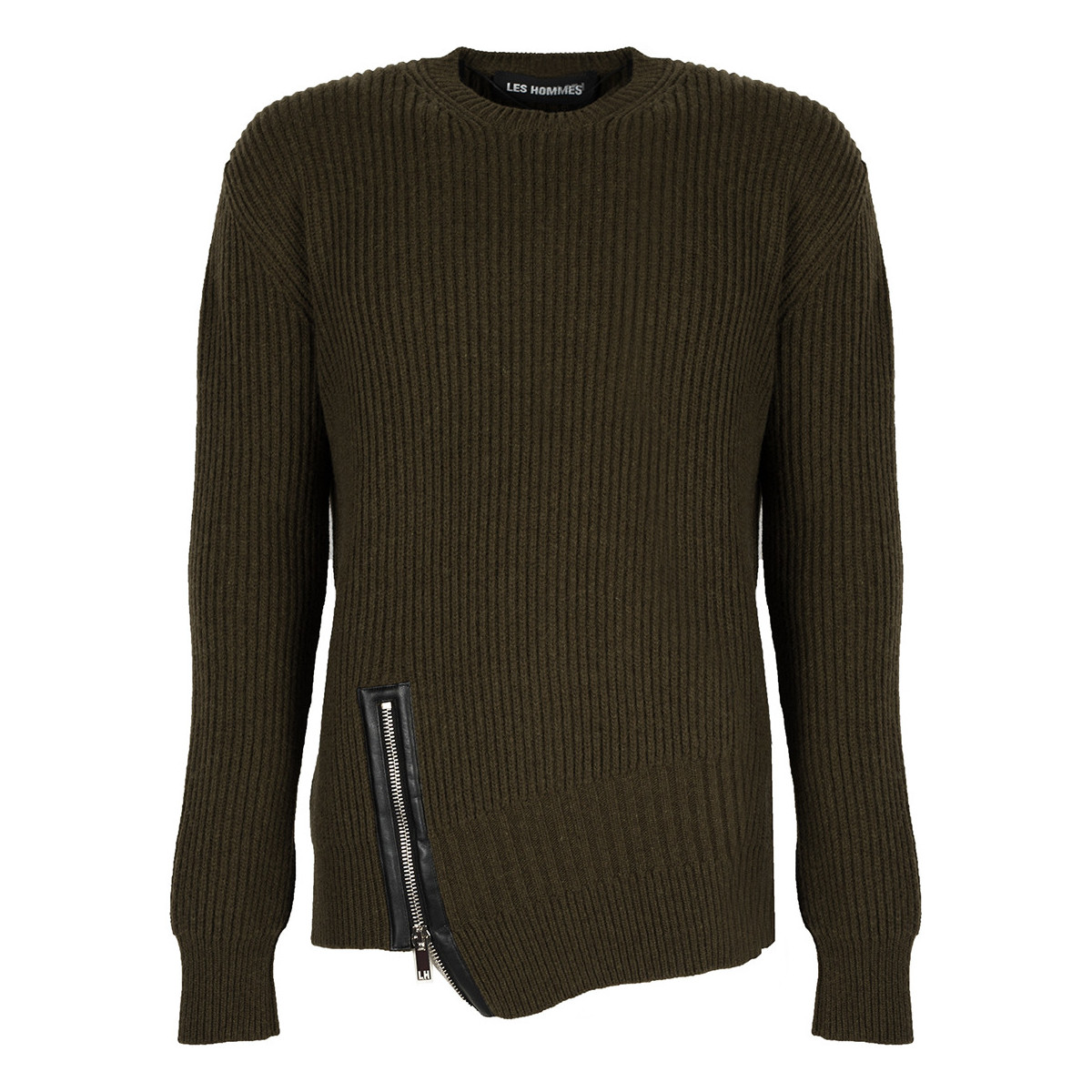 textil Hombre Jerséis Les Hommes LJK106-656U | Round Neck Sweater with Asymetric Zip Verde