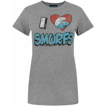 textil Mujer Camisetas manga larga Junk Food I Love Smurfs Gris