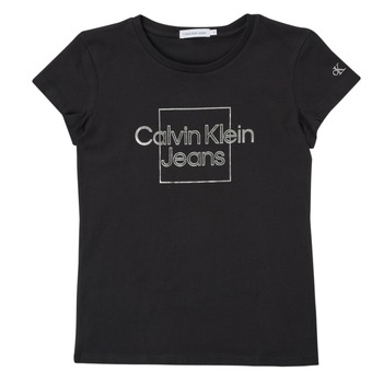 textil Niña Camisetas manga corta Calvin Klein Jeans METALLIC BOX SLIM FIT T-SHIRT Negro