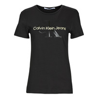 textil Mujer Camisetas manga corta Calvin Klein Jeans GLOSSY MONOGRAM SLIM TEE Negro