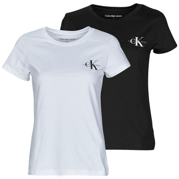 textil Mujer Camisetas manga corta Calvin Klein Jeans 2-PACK MONOLOGO SLIM TEE Negro / Blanco