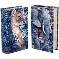 Casa Cestas / cajas y papelera Signes Grimalt Caja libro Tigre y Elefante 2 Unidades Azul