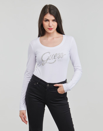 textil Mujer Camisetas manga larga Guess LS CN BRYANNA Blanco