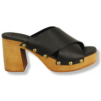 Zapatos Mujer Mocasín Lolas sandalia con tiras cruzadas piso flex efecto madera Negro