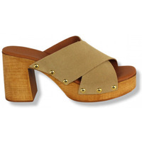 Zapatos Mujer Mocasín Lolas sandalia con tiras cruzadas piso flex efecto madera Beige