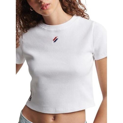 textil Mujer Tops y Camisetas Superdry CODE ESSENTIAL FITTED CROP TEE Blanco