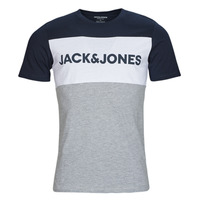 textil Hombre Camisetas manga corta Jack & Jones JJELOGO BLOCKING TEE Marino / Gris / Blanco