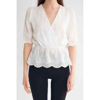 textil Mujer Tops / Blusas Robin-Collection Dames Broderie Overhemd M Wit Blanco