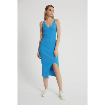 Robin-Collection Vestido Mujer Canalé Elástico T Azul