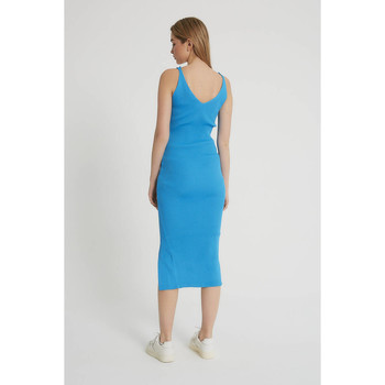 Robin-Collection Vestido Mujer Canalé Elástico T Azul