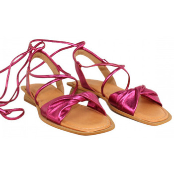 Zapatos Mujer Botas Lolas sandalia metalizada con tacon 2 cm atada a la pierna Rosa