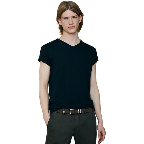 textil Hombre Camisetas manga corta Ikks - Camiseta L´Essentiel con Cuello de Pico Negro
