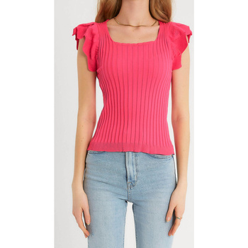 textil Mujer Tops / Blusas Robin-Collection Dames Elastische Ribstof Top T Roze Rosa