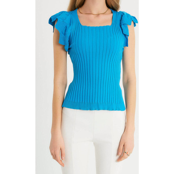 textil Mujer Tops / Blusas Robin-Collection Dames Elastische Ribstof Top T Azul