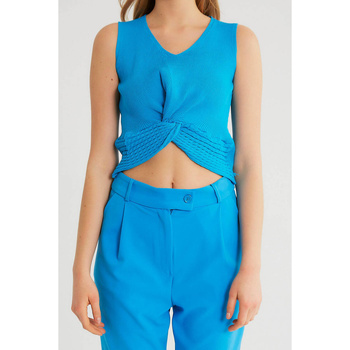 textil Mujer Tops / Blusas Robin-Collection Dames Elastische Ribstof Top T Azul