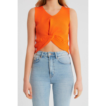 textil Mujer Tops / Blusas Robin-Collection Dames Elastische Ribstof Top T Naranja