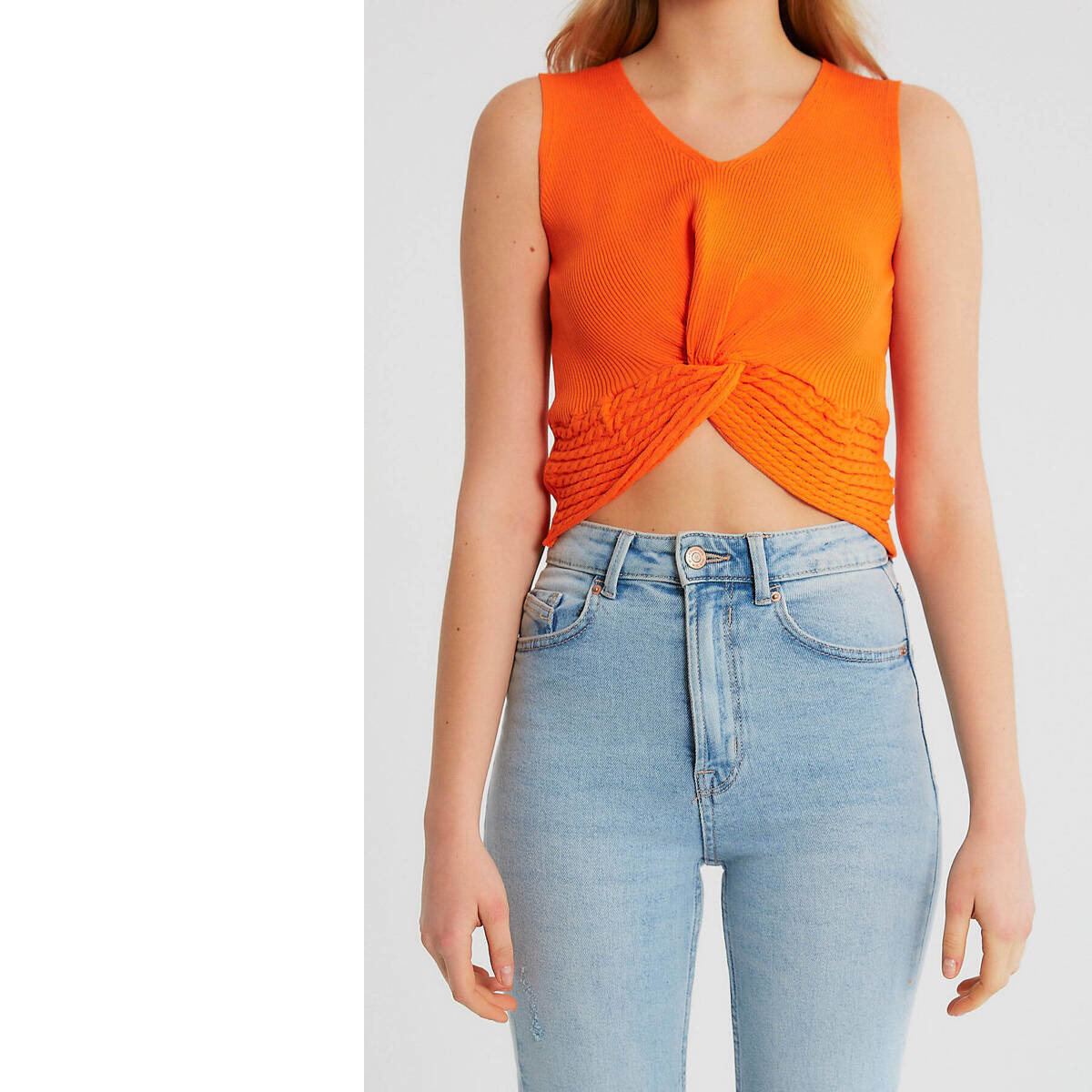 textil Mujer Tops / Blusas Robin-Collection Top Elástico Rib Mujer T Naranja Naranja