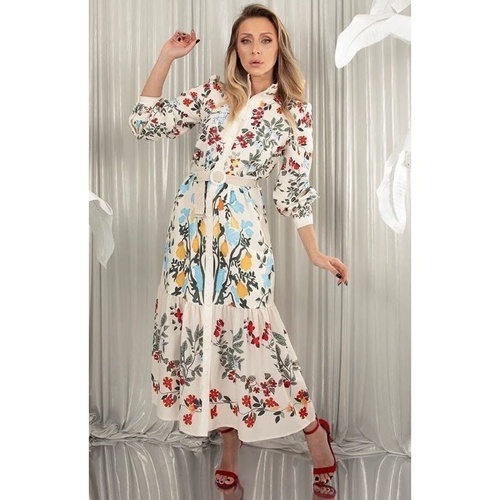 textil Mujer Vestidos Msn-Collection Vestido Largo De Lujo Para Dama Beige