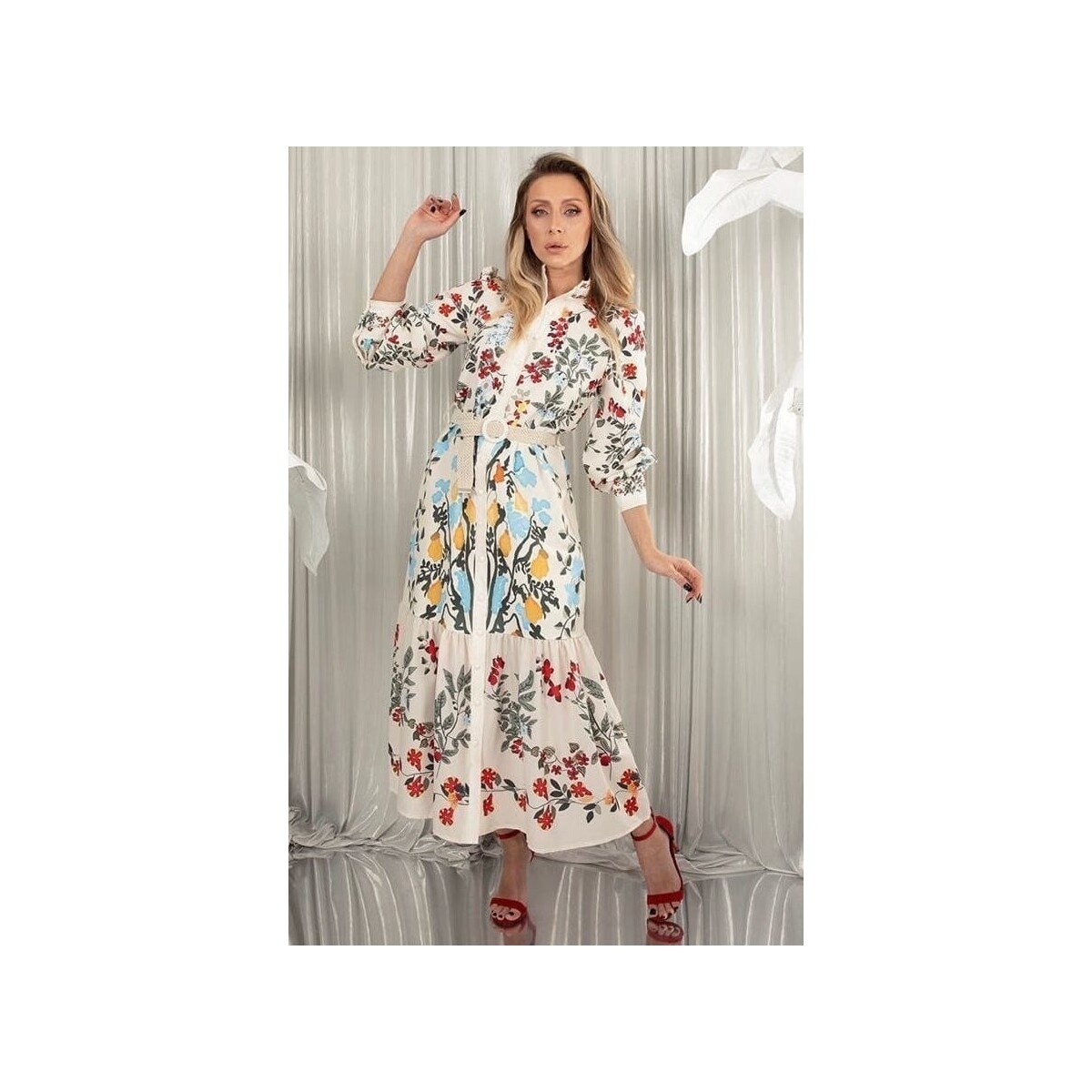textil Mujer Vestidos Msn-Collection Vestido Largo De Lujo Para Dama Beige