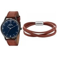 Relojes & Joyas Hombre Relojes mixtos analógico-digital Chronostar Retro 39mm 3h blue dial brown s+bracelet Multicolor